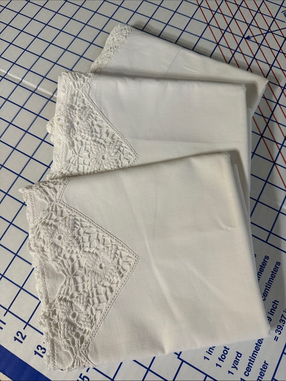 3 Vintage Cotton Pillowcases Crochet Lace Trim Heirloom Sewing Cutter